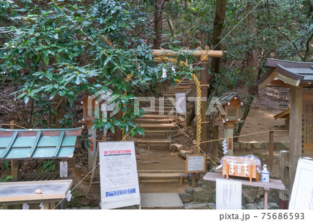 三輪山の登山口（奈良県・山辺の道、鳥居より向こう側は撮影禁止） 75686593