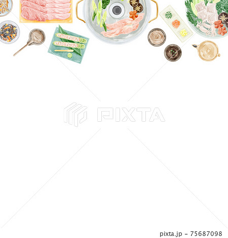 しゃぶしゃぶパーティー食事風景水彩手書きイラスト しゃぶしゃぶパーティー食事風景水彩手書きイラスト 75687098