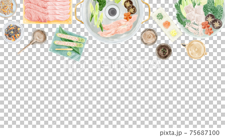 しゃぶしゃぶパーティー食事風景水彩手書きイラスト しゃぶしゃぶパーティー食事風景水彩手書きイラスト 75687100