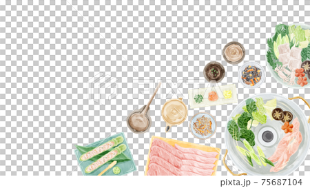 Shabu-shabu party meal scenery watercolor handwritten illustration Shabu-shabu party meal scenery watercolor handwritten illustration 75687104