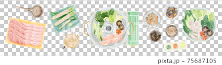 しゃぶしゃぶパーティー食事風景水彩手書きイラスト 75687105