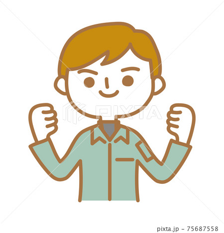 ガッツポーズをする作業員男性のイラスト素材