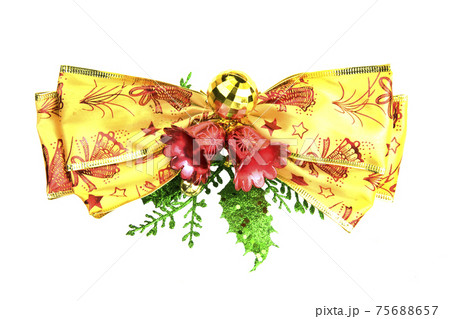 Bow Christmas and New Year Decoration isolated on white background. 75688657