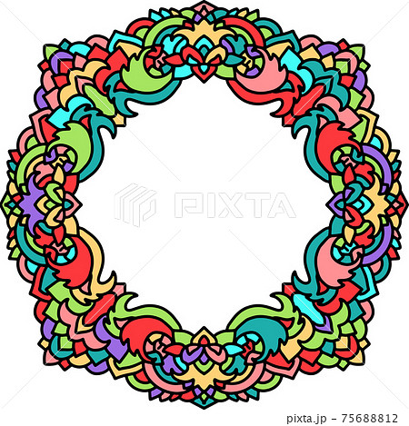 Abstract mandala frame. Asian leaves pattern. Colorful authentic background. Vector illustration. 75688812