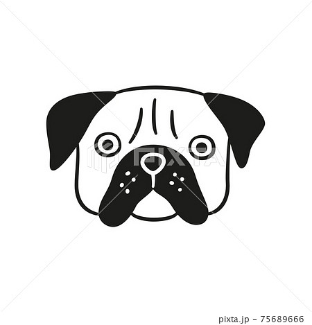 Cute Pug Face Dog Head Icon Hand Drawn のイラスト素材