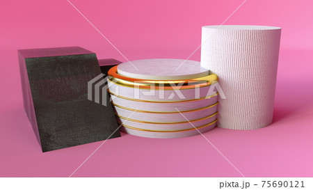 Pink stage with geometric podium and elements, computer generated. 3d rendering of studio background Pink stage with geometric podium and elements, computer generated. 3d rendering of studio background 75690121
