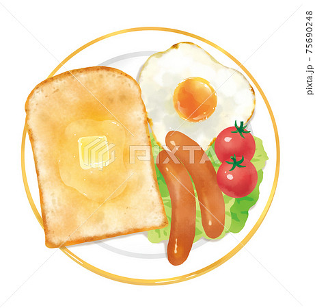 美味しそうなワンプレート朝食のイラストのイラスト素材