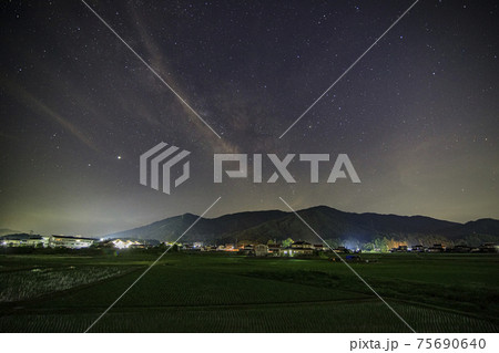 初夏の星景色 山里の水田に流れる天の川 初夏の星景色 山里の水田に流れる天の川 75690640