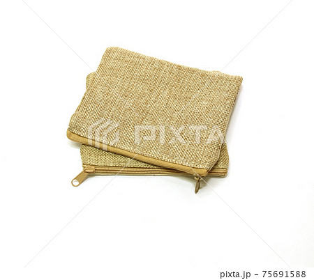 Small cloth bag with zipper isolated on white background 75691588