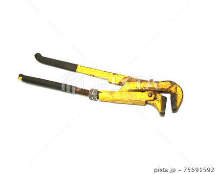 Old pipe wrench isolated on white background 75691592