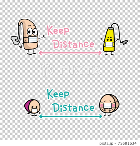 Illustration of the social distance of a cute hearing aid character Illustration of the social distance of a cute hearing aid character 75691634