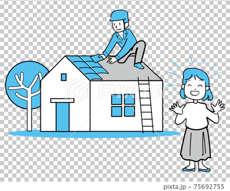 House Illustration Simple Line-Re-roofing 75692755