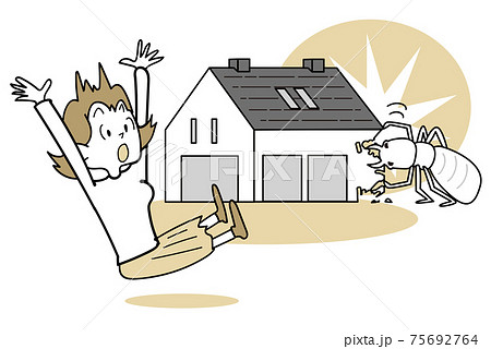 家のイラストシンプルライン-シロアリに家を食い荒らされる 家のイラストシンプルライン-シロアリに家を食い荒らされる 75692764