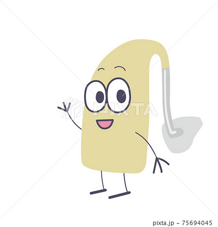 耳かけ補聴器キャラクターの笑顔のイラスト 75694045