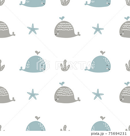 Whale and little fishes scandinavian seamless pattern print design. Vector illustration design for fashion fabrics, textile graphics, prints 75694231