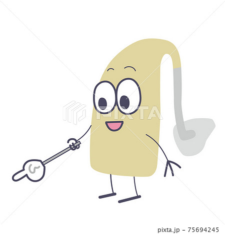 耳かけ補聴器キャラクターがプレゼンテーションするイラスト 75694245