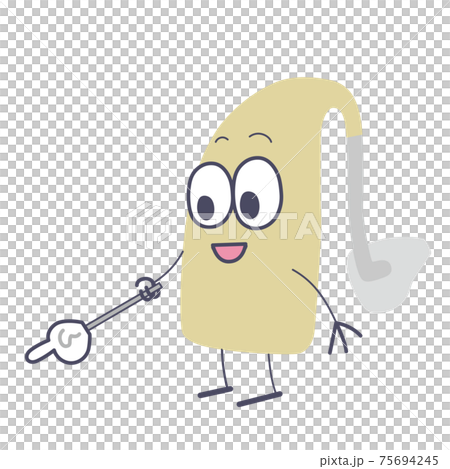 耳かけ補聴器キャラクターがプレゼンテーションするイラスト 75694245