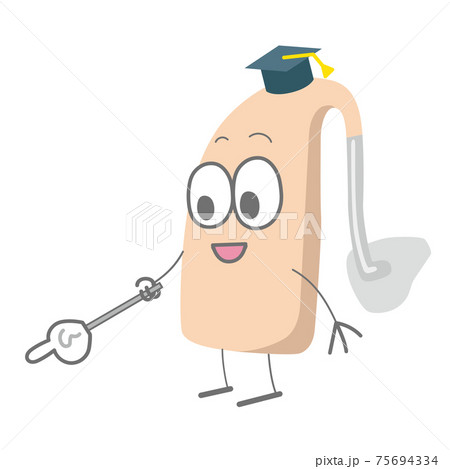耳かけ補聴器キャラクターがプレゼンテーションするイラスト 75694334