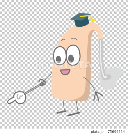 耳かけ補聴器キャラクターがプレゼンテーションするイラスト 75694334