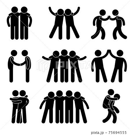 Friend Friendship Relationship Teammate Teamwork Society Icon Sign Symbol. A set of pictogram representing friend, friendship, relationship, and teammate. 75694555