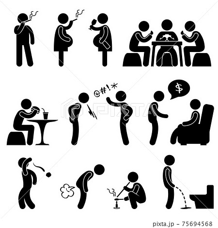 Bad Wrong behaviour Habit Lifestyle. A set of pictogram about bad behavior and habit. 75694568