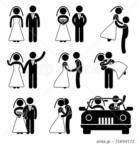 Wedding Bride Bridegroom Married Marry Marriage. A set of pictogram about wedding and marriage. 75694572