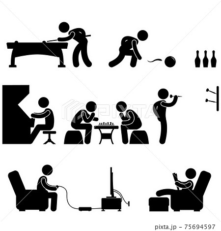 Club Indoor Activity Snooker Pool Bowling Chess Video Game. A set of pictogram about club and other leisure activity. Club Indoor Activity Snooker Pool Bowling Chess Video Game. A set of pictogram about club and other leisure activity. 75694597