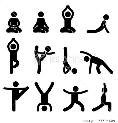 Yoga Meditation Exercise Stretching Pictogram. A set of pictogram about yoga and meditation. 75694609