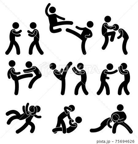 Fight Fighter Muay Thai Boxing Karate Taekwondo Wrestling. A set of pictogram about fighting and martial arts. Fight Fighter Muay Thai Boxing Karate Taekwondo Wrestling. A set of pictogram about fighting and martial arts. 75694626