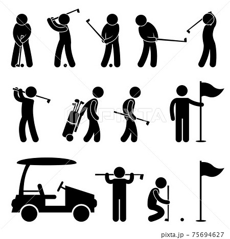 Golf Golfer Swing Caddy Caddie Pictogram. A set of pictogram about golf game. 75694627