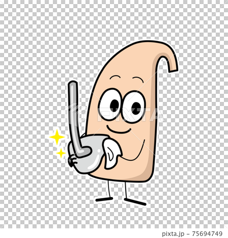 Illustration of caring for hearing aid characters over the ears 75694749