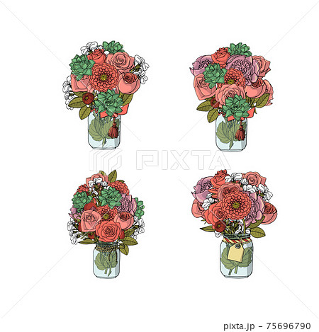 Hand drawn doodle style bouquets of different flowers isolated Hand drawn doodle style bouquets of different flowers isolated 75696790