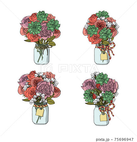 Hand drawn doodle style bouquets of different flowers isolated Hand drawn doodle style bouquets of different flowers isolated 75696947