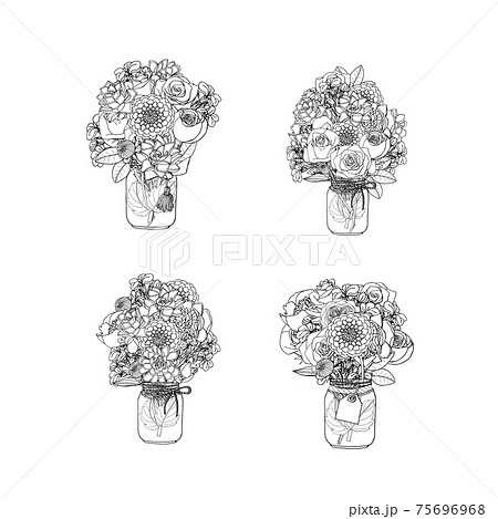 Hand drawn doodle style bouquets of different flowers isolated 75696968