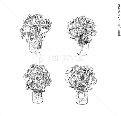 Hand drawn doodle style bouquets of different flowers, succulent,peony,rose,dahlia,stock flower,sweet pea Hand drawn doodle style bouquets of different flowers, succulent,peony,rose,dahlia,stock flower,sweet pea 75696998