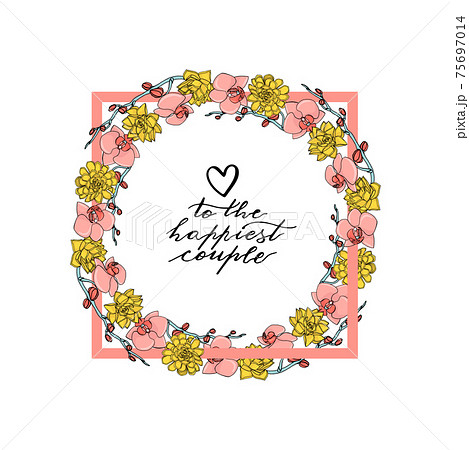 Hand drawn doodle style succulent and orchid flower wreath Hand drawn doodle style succulent and orchid flower wreath 75697014