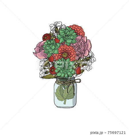 Hand drawn doodle style bouquets of different flowers isolated Hand drawn doodle style bouquets of different flowers isolated 75697121