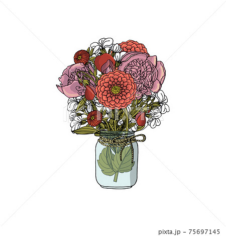 Hand drawn doodle style bouquets of different flowers isolated 75697145