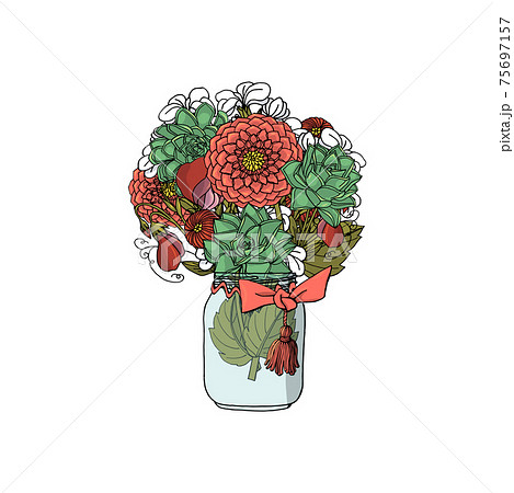 Hand drawn doodle style bouquets of different flowers isolated 75697157