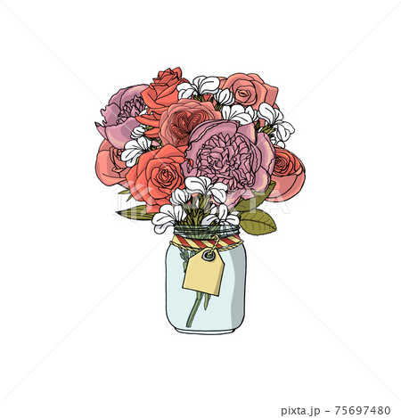 Hand drawn doodle style bouquets of different flowers isolated Hand drawn doodle style bouquets of different flowers isolated 75697480