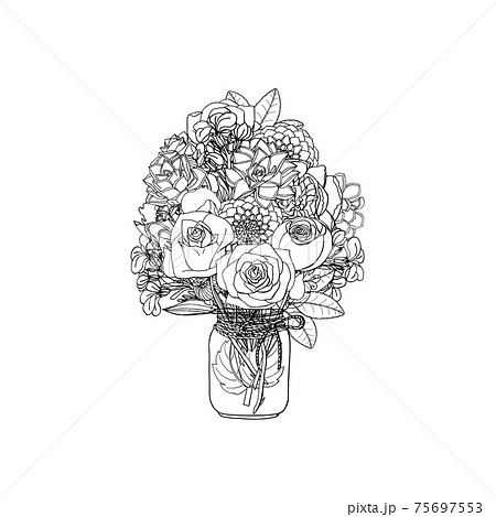 Hand drawn doodle style bouquets of different flowers isolated 75697553