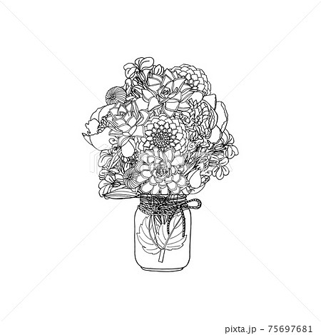 Hand drawn doodle style bouquets of different flowers isolated Hand drawn doodle style bouquets of different flowers isolated 75697681