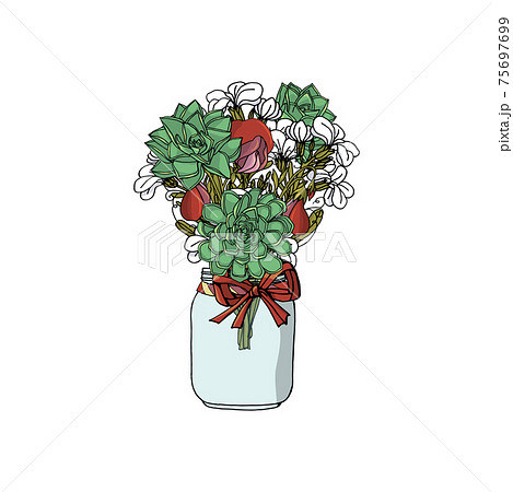 Hand drawn doodle style bouquets of different flowers, succulents, stock flower, sweet pea. Hand drawn doodle style bouquets of different flowers, succulents, stock flower, sweet pea. 75697699