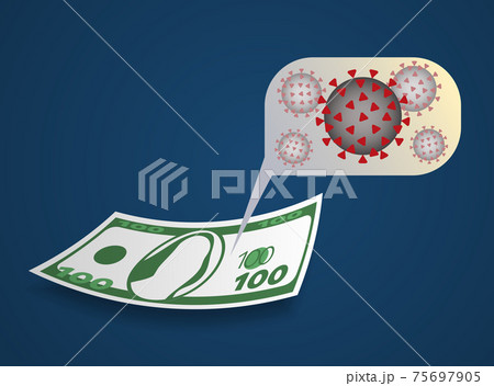 Concept of paper money contaminated by coronavirus On blue gradient background,Concept of paper money contaminated by coronavirus On blue gradient background, flat vector illustration Concept of paper money contaminated by coronavirus On blue gradient background,Concept of paper money contaminated by coronavirus On blue gradient background, flat vector illustration 75697905