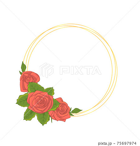 Round line frame with pink rose flower bouquets. Vector illustration Round line frame with pink rose flower bouquets. Vector illustration 75697974