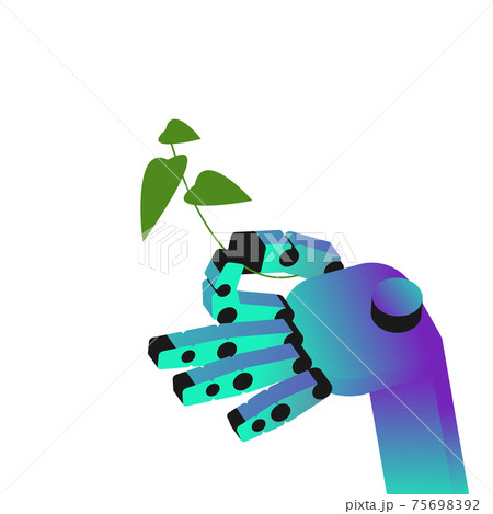 Robotic arm is holding green plant. Isolated on white background. vector illustration 75698392