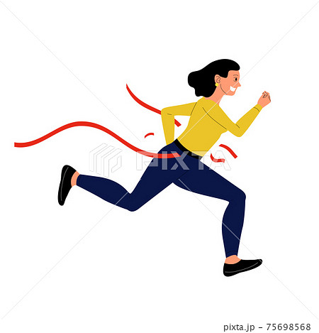 Business woman running crossing red ribbon at finish, concept of leadreship. Flat vector illustration Business woman running crossing red ribbon at finish, concept of leadreship. Flat vector illustration 75698568