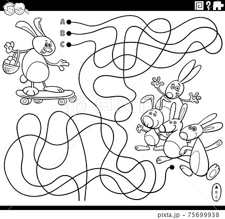 maze with cartoon Easter Bunny on skateboard coloring book page maze with cartoon Easter Bunny on skateboard coloring book page 75699938