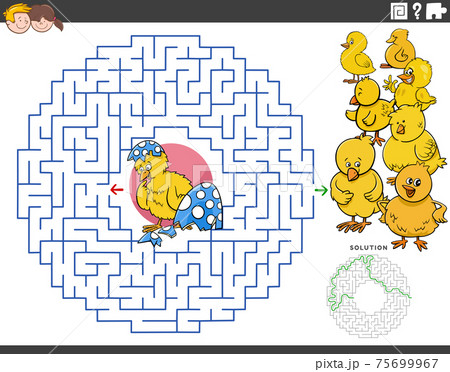 maze educational game with cartoon Easter chicks 75699967