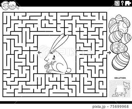 maze game with Easter bunny and eggs coloring book page 75699968